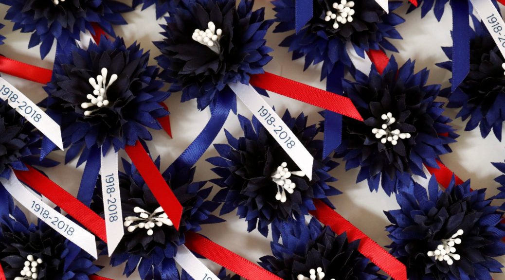 Remembrance "Bleuets de France", symbols of memory and solidarity with veterans, victims, widows and orphans of the World War I are pictured during a news conference in Paris, France, October 25, 2018. The year 2018 marks the centennial commemoration for the soldiers who fought in the First World War. REUTERS/Benoit Tessier