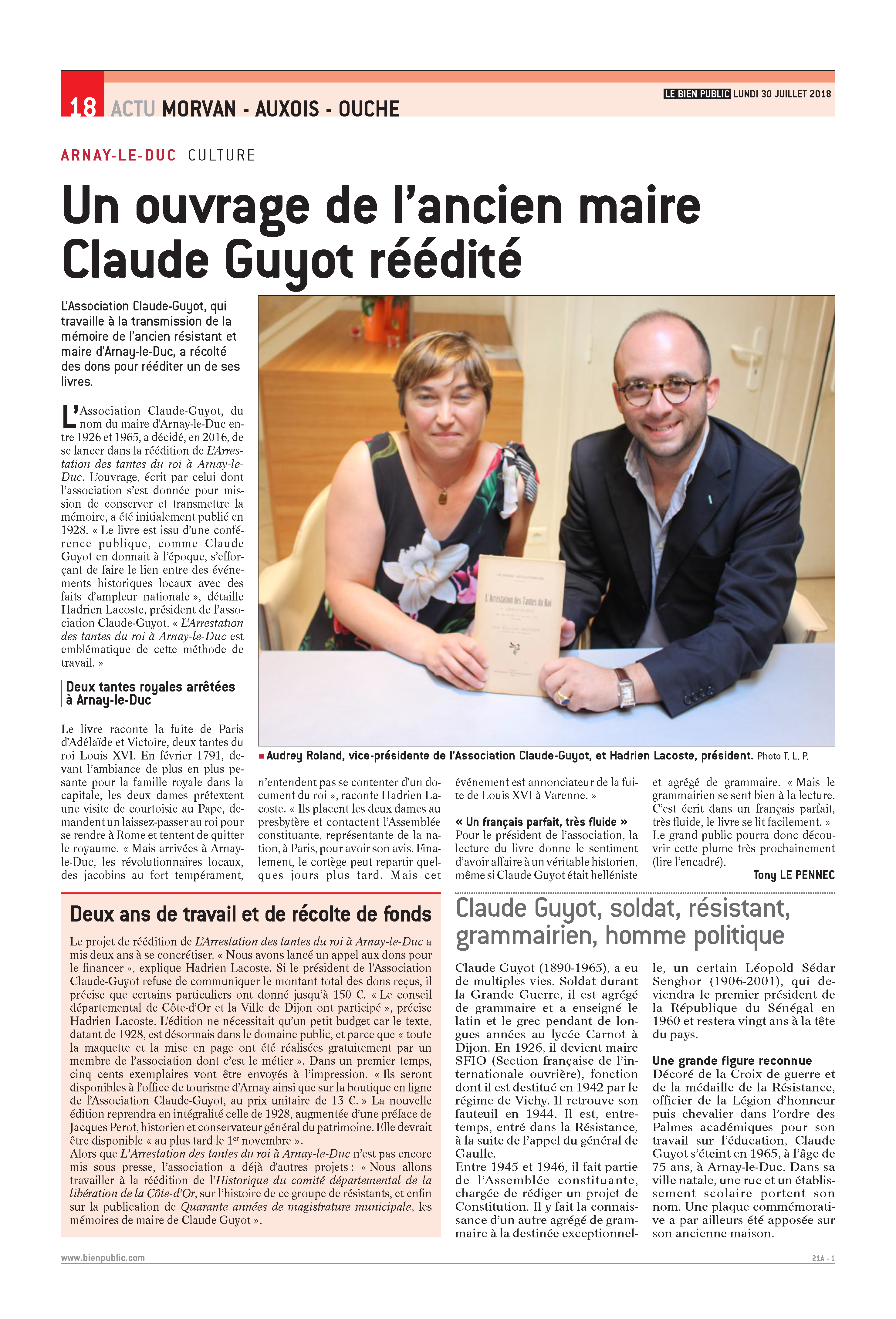 Article Claude Guyot L'Arrestation des Tantes du roi 30 juillet 2018